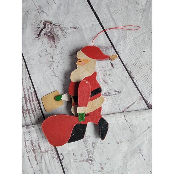 Vintage Wooden Christmas Ornament Santa Making List Moveable Arms - Picture 1 of 6